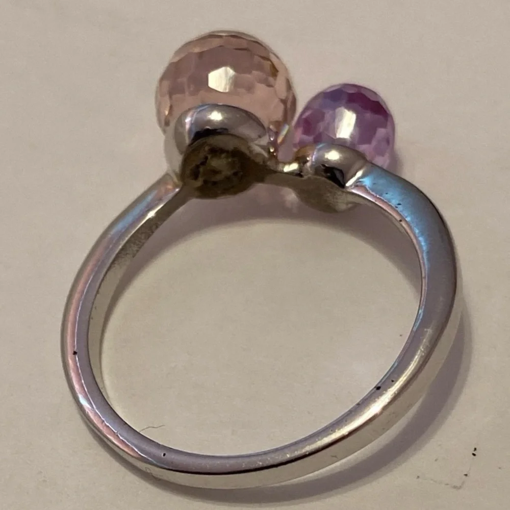 Pink and Purple Crystal Ball Sterling Silver 925 Ring Size 7.5 Balletcore